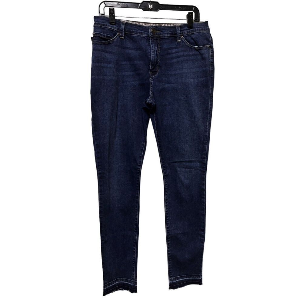 Lee Slimming Fit Skinny Leg‎ Jeans Dark Wash Raw Hem Womens 12 Medium 30 Inseam